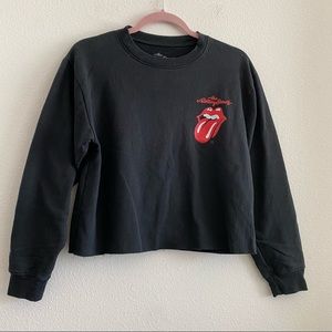 The Rolling Stones Cropped Raw Hem Graphic Sweatshirt Small